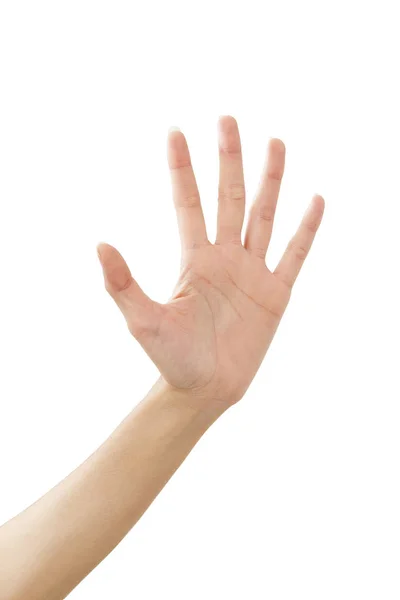 Το χέρι της γυναίκας υπογράφει Γεια στο λευκό — Φωτογραφία Αρχείου