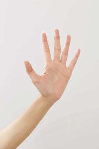 Woman's hand signing hello on white — Stock Photo, Image