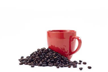 beyaz zemin üzerine kahve çekirdekleri ile kahve Kupası