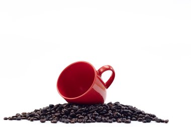 beyaz zemin üzerine kahve çekirdekleri ile kahve Kupası