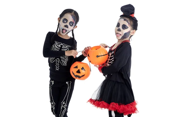 Asiatiska barn med Face-Paint och Halloween kostymer — Stockfoto