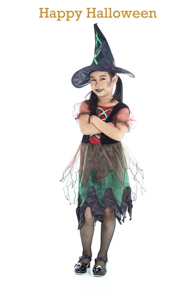 Cadılar Bayramı kostümü giyen Asyalı küçük kız — Stok fotoğraf