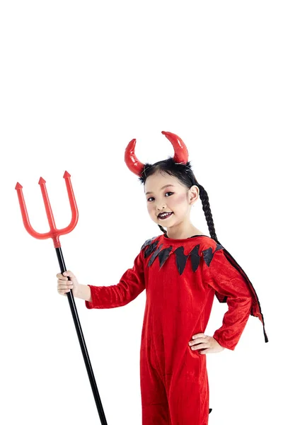 Ragazza in un Halloween vestito di fantasia diavolo — Foto Stock