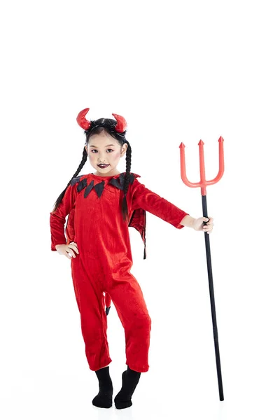 Meisje in een Halloween fancy dress duivel — Stockfoto