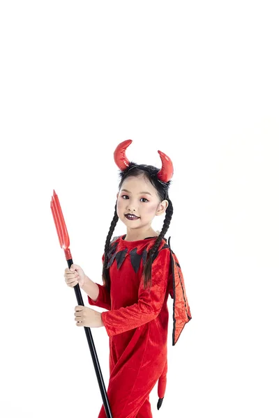 Ragazza in un Halloween vestito di fantasia diavolo — Foto Stock