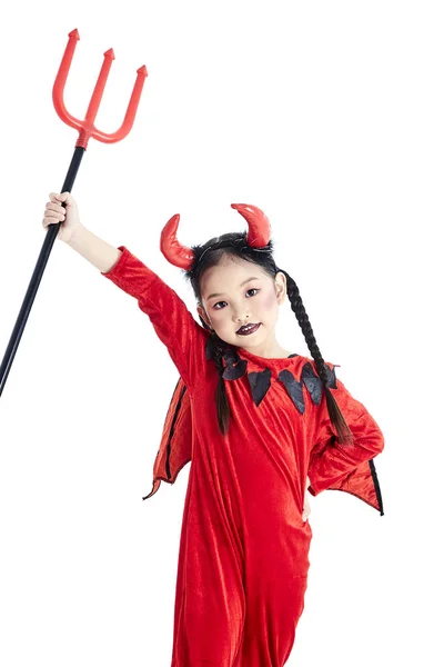 Chica en un halloween vestido de fantasía diablo — Foto de Stock