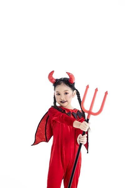 Ragazza in un Halloween vestito di fantasia diavolo — Foto Stock