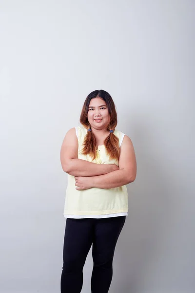 Retrato de feliz bela mulher gorda asiático — Fotografia de Stock