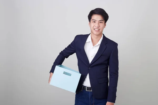 Business man and holding carton box — Stock Photo, Image