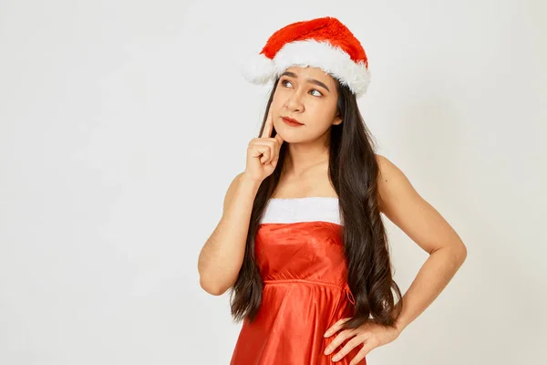 Hermosa Joven Asiático Mujer Usando Santa Claus Ropa Blanco —  Fotos de Stock