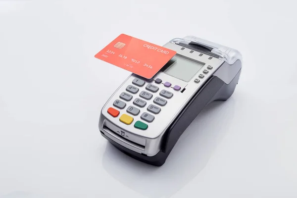 Red Tarjeta Crédito Pos Terminal Blanco Concepto Pago Línea — Foto de Stock