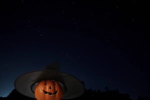 Jack Lanterne Halloween Citrouille Avec Chapeau Sorcières Isolé Sur Fond — Photo