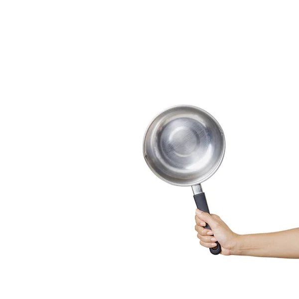 Woman Holding Saucepan Cooking Classes White Background — Stock Photo, Image