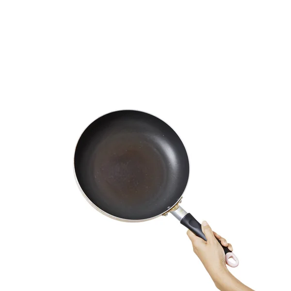 Pan Fry Hand White Background Utensil Kitchen Cooking — Stock Photo, Image