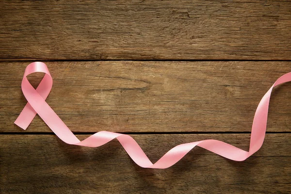 Cinta Rosa Sobre Fondo Madera Concepto Fondo Conciencia Cáncer Mama — Foto de Stock