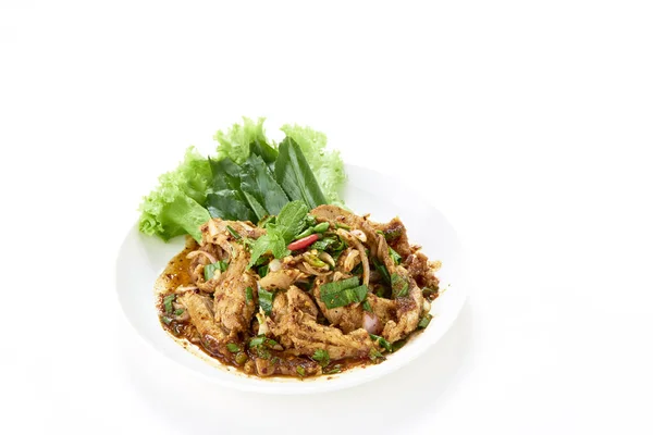 Ταϊλανδέζικο Φαγητό Πικάντικη Σαλάτα Χοιρινό Στη Σχάρα Σερβίρεται Φρέσκα Λαχανικά — Φωτογραφία Αρχείου