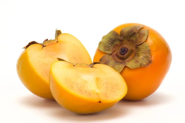 Fresh Ripe Persimmon Slice Persimmon White Isolated Background — Stock Photo, Image