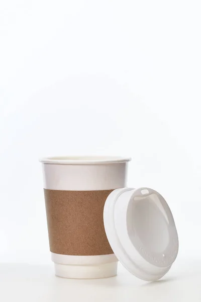 Mockup Xícara Café Papel Sobre Fundo Branco — Fotografia de Stock