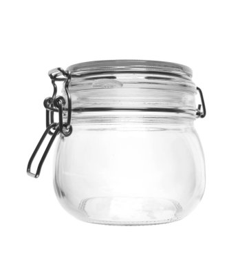 Kapalı boş cam kavanoz, beyaz üzerine izole edilmiş. 