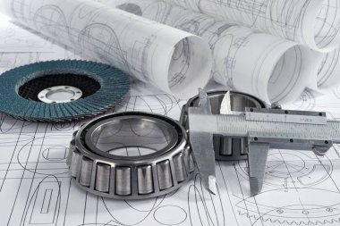 roller bearings, gauge, grinding disc  and drawings clipart