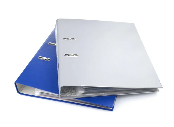Beyaz arka plan üzerinde izole mavi ve gri office klasörler