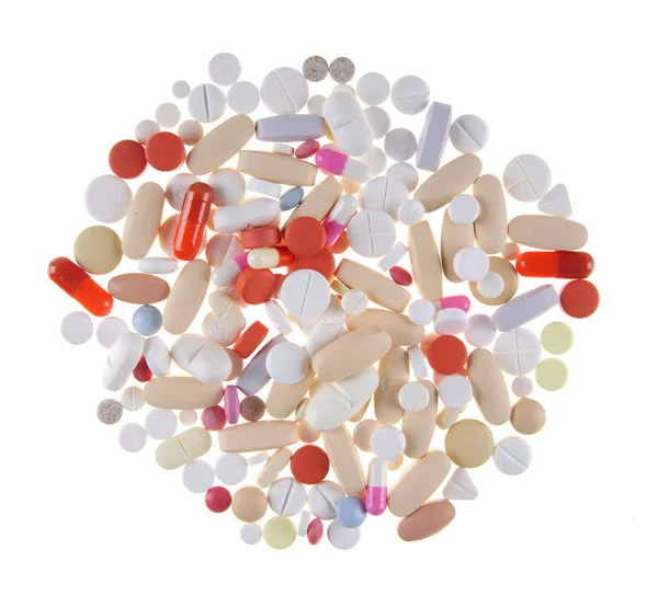 Pillen Tabletten Und Kapseln Isoliert Auf Weiß — Stockfoto