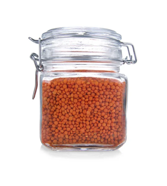 Jar Lentils Isolated White — Stock Photo, Image