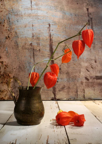 Branches Chinese Lantern Copper Jug Table — Stock Photo, Image