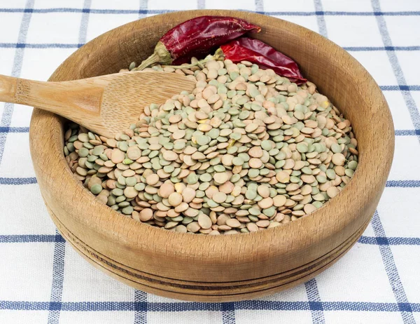 Lentils Wooden Bowl Background Close — Stock Photo, Image