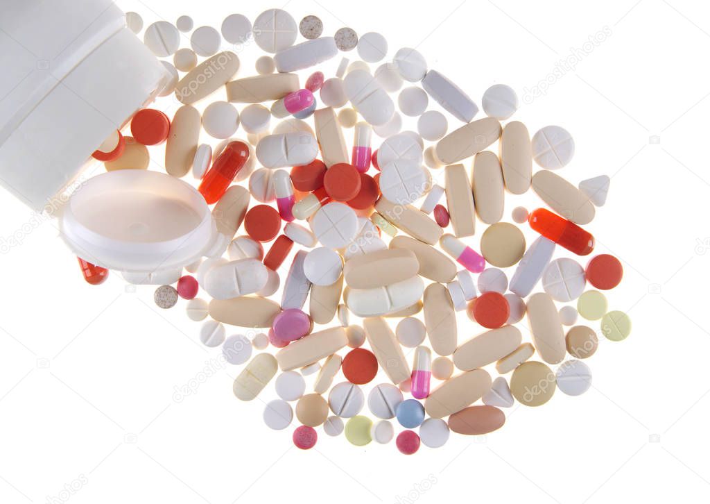 Pills, tablets and capsules, isolated on white