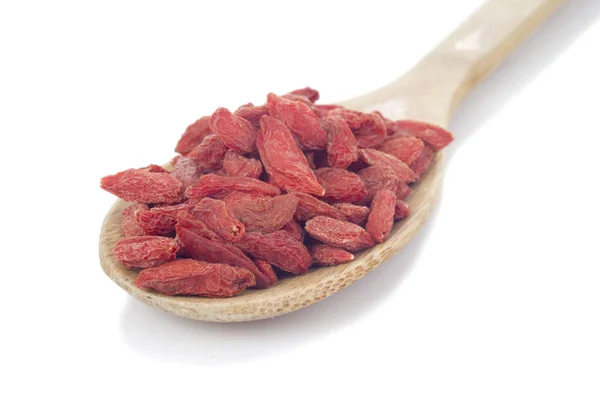 Bagas Goji Secas Vermelhas Wolfberry Isoladas Branco — Fotografia de Stock