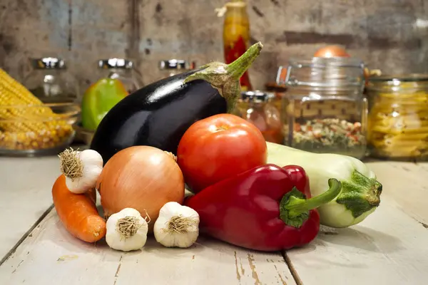 Légumes Sur Une Table Bois — Photo