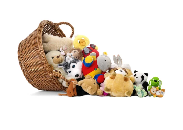 Stuffed Animal Toys Basket Isolated White Background — Stock Photo, Image