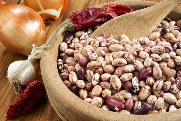 Haricot Beans Wooden Bowl — Stock Photo, Image