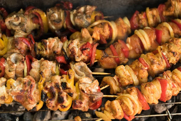 Grilled Shashlik Meat Vegetables Stock Picture