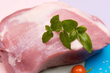 sebze ile renkli arka planlar üzerinde çiğ et