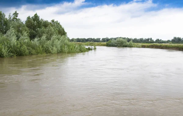 Overstromingen Rivier Overstroomt Zijn Banken — Stockfoto