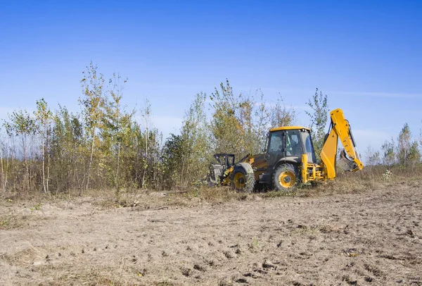 Special Tractor Removes Trees Field — Stock Photo, Image