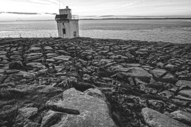 Hava kuşlar burren Milli Parkı siyah beyaz görünümü göz. Unesco Dünya Mirası sit alanı ve küresel geopark geotourism vahşi Atlantik yol boyunca için doğal Turizm peyzaj.
