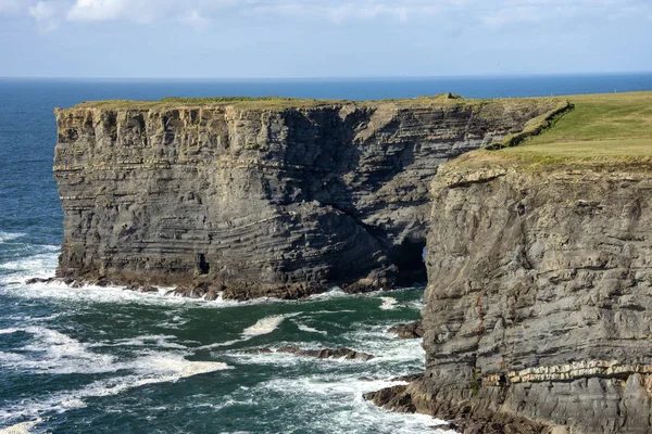 Aerial birds eye view Loop Head Peninsula landscape, along the wild atlantic way in West Clare Ireland.Loop Head became a European Destination of Excellence in aquatic tourism — Stock Photo, Image