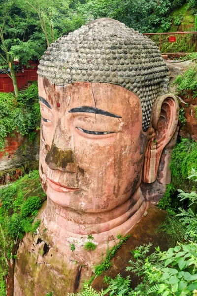 Detailní Pohled Obří Buddha Leshan Největší Nejvyšší Kamenná Socha Buddhy — Stock fotografie