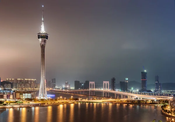 Beautiful Night View Macau Tower Sai Van Bridge Crossing Praia — Stock Photo, Image