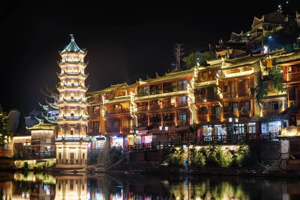 Beautiful Night View Wanming Pagoda Phoenix Ancient Town Fenghuang County — Stock Photo, Image