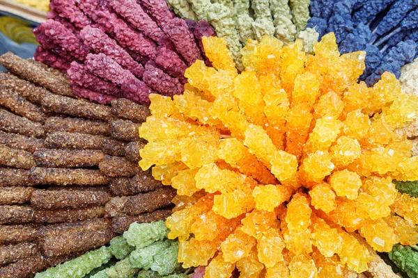 Colorful view of rock candies. Persian crystallized sugar — Stock Photo, Image