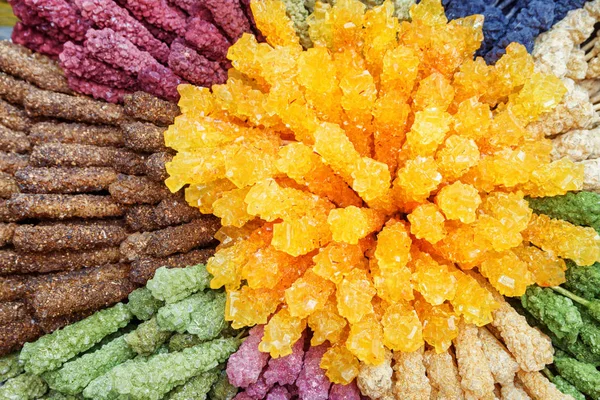 View of colored rock candies. Persian crystallized sugar