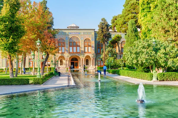 Beautiful view of the Golestan Palace and fountains in Tehran