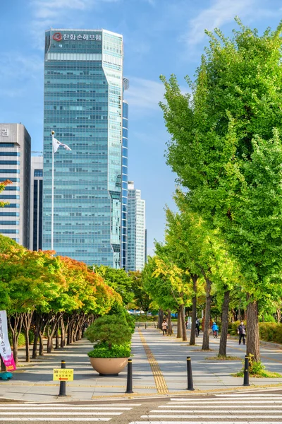 Csodálatos őszi boulevard, Yeouido-Szöul, Dél-Korea — Stock Fotó