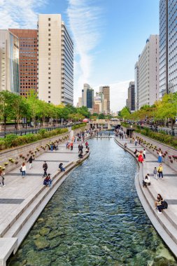Seul şehir merkezinde Cheonggye Deresi'nin harika manzarası