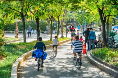 Kore aileleri dinlenme ve yeşil park boyunca yürüyüş, Seul