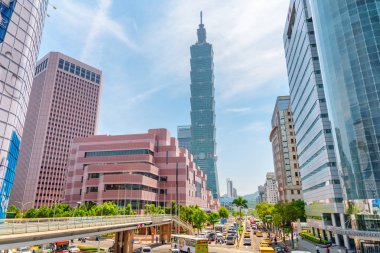 Xinyi Road ve Taipei 101, Tayvan awesome görünümü